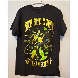 Rick and Morty Adult Swim Mens Graphic T-Shirt Black Art Than Science Size M